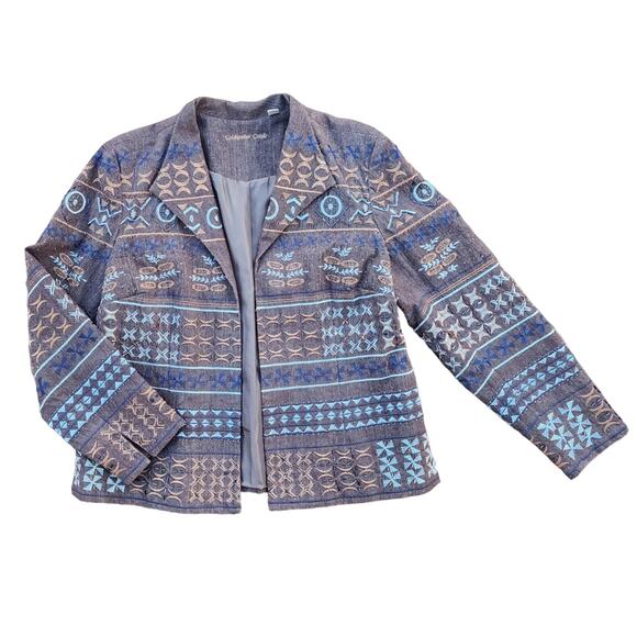 Vintage Coldwater Creek Plus size Denim Jacket 16 Brown Embroidered Beaded - Picture 8 of 11